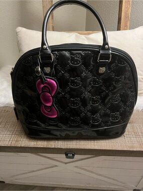 Hello Kitty Black Patent Dome Satchel with Pink Bow Charm